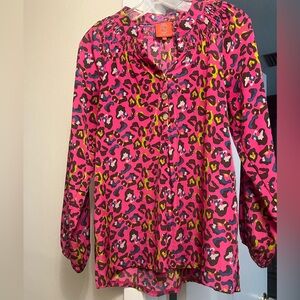 Tracy Negoshian Hot Pink Multicolor Leopard Print Blouse
